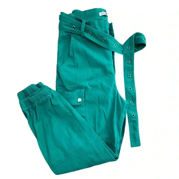 Cargo Green Pants with Belt, Pocket and Cropped/ Full Length High Waisted Jogger - Picture 7 of 15